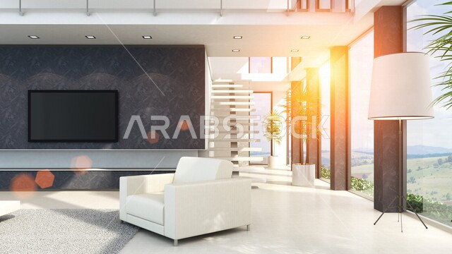 Living room with modern and attractive designs, wonderful decorations, high-end home furniture, wonderful and beautiful designs, high-end apartments