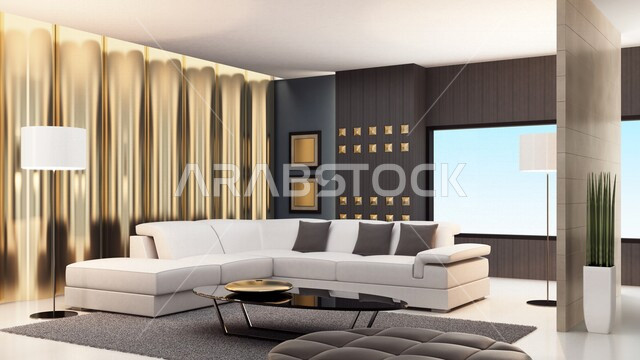 Living room with modern and attractive designs, wonderful decorations, high-end home furniture, wonderful and beautiful designs, high-end apartments
