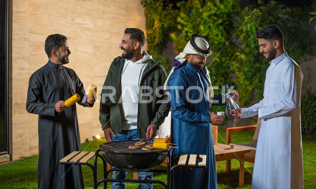 مجموعة من الشباب العرب الخليجيين السعوديين يقضون أوقات ممتعة في إحدى الشاليهات السياحية بالسعودية، اصدقاء يقيمون حفلة شواء، فعاليات شبابية ترفيهية، شاب يقوم بصب القهوة، حفلة شواء، أجواء شتوية، جلسة وناسة وتعارف، إجتماع الأصدقاء، سهرة شبابية