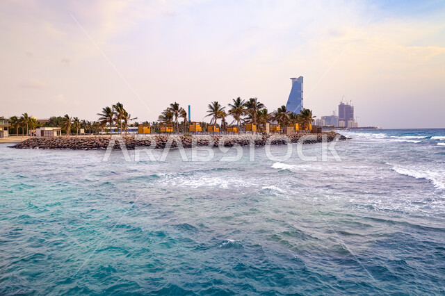 الواجهة البحرية لكورنيش جدة بالمملكة العربية السعودية، شاطيء البحر، مناظر طبيعية خلابة، كورنيش جدة، واجهة جدة البحرية، معالم جدة، السياحة في جدة