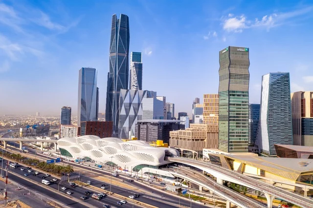 Riyadh KAFD Skyline with Highway at Sunset - Photo