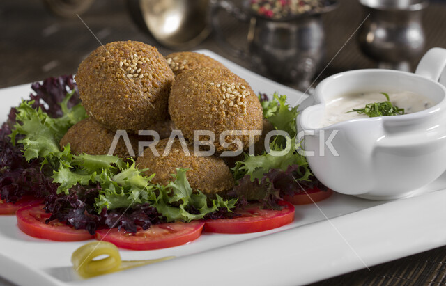 Falafel discs, morning breakfast, appetizers, Arabic food