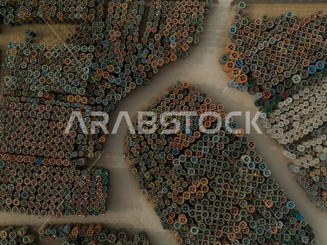 صورة جوية لبكرات كابلات ، معدات وأدوات تمديد ، معمل الكابلات ، مستودعات ، صناعات سعودية ، مصانع ، مشاريع وصناعات