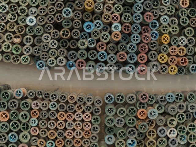صورة جوية لبكرات كابلات ، معدات وأدوات تمديد ، معمل الكابلات ، مستودعات ، صناعات سعودية ، مصانع ، مشاريع وصناعات