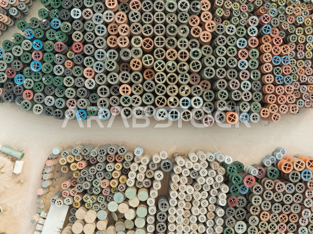 صورة جوية لبكرات كابلات ، معدات وأدوات تمديد ، معمل الكابلات ، مستودعات ، صناعات سعودية ، مصانع ، مشاريع وصناعات