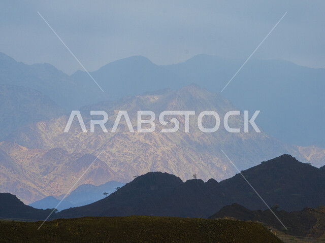 الجبال والمرتفعات الرملية في المملكة العربية السعودية، مناظر طبيعية، الطبيعة الجبلية في السعودية، خلفية جبال،نباتات صحراوية