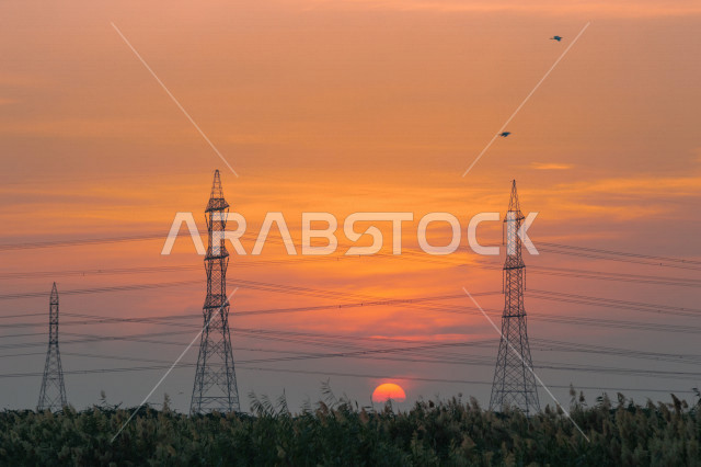 محطة الكهرباء في جدة بوضع الغروب ، طاقة كهربائية
