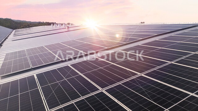 Photovoltaic solar panels, solar energy, the concept of renewable energy production.