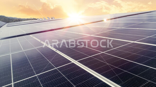 Photovoltaic solar panels, solar energy, the concept of renewable energy production.