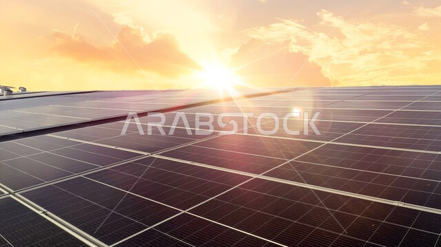 الألواح الشمسية الكهروضوئية , طاقة شمسية ، مفهوم إنتاج الطاقة المتجددة.