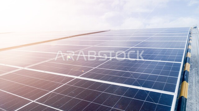 الألواح الشمسية الكهروضوئية  , طاقة شمسية ، مفهوم إنتاج الطاقة المتجددة.