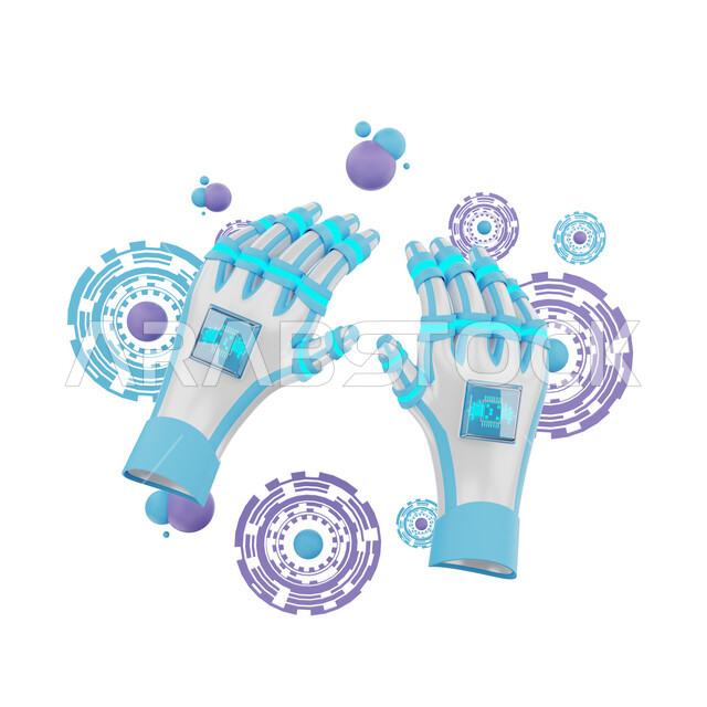 3D LED robot anthropomorphic, artificial intelligence techniques, technology and technology development, social communication, future technology, white background