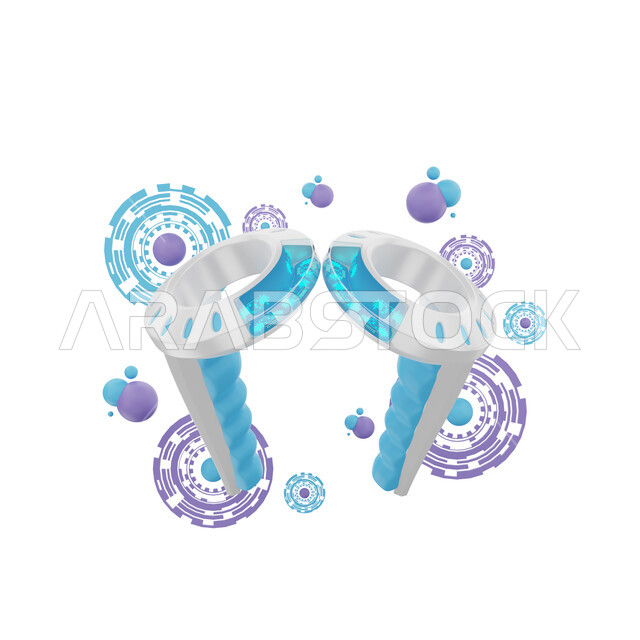 Stereoscopic 3D playing hands, virtual reality games, technology development, artificial intelligence, social communication, future technology, white background