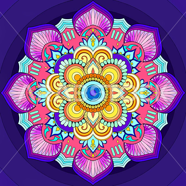 شكل هندسي مجرد ،  خلفية هندسية ملونة ، نمط خلفية مجردة ، نمط الدائرة ، نمط زخرفي هندسي متناظر ، ماندالا بنمط على شكل زهرة مع مزيج من الألوان