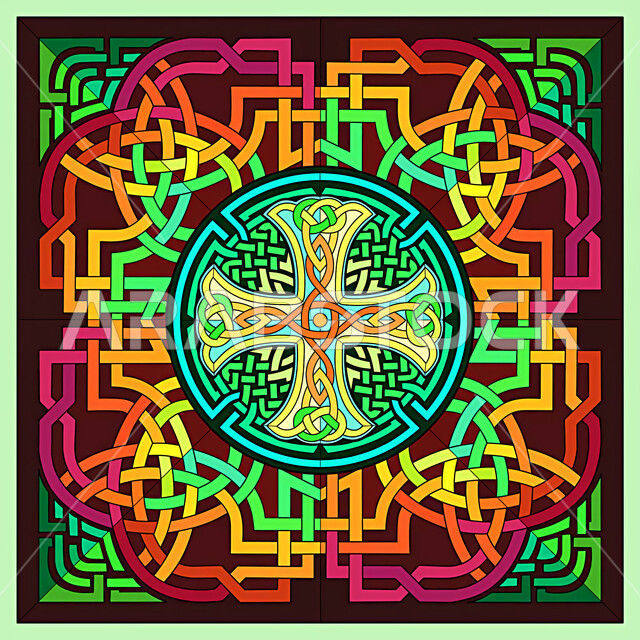 شكل هندسي مجرد ، خلفية هندسية ملونة ، نمط خلفية مجردة ، نمط الدائرة ، نمط زخرفي هندسي متناظر ، زخرفة ماندالا مع مزيج من الألوان