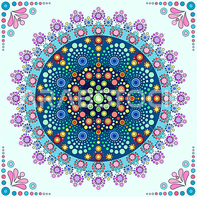 شكل هندسي مجرد ،  خلفية هندسية ملونة ، نمط خلفية مجردة ، نمط الدائرة ، نمط زخرفي هندسي متناظر ، ماندالا بنمط على شكل زهرة مع مزيج من الألوان