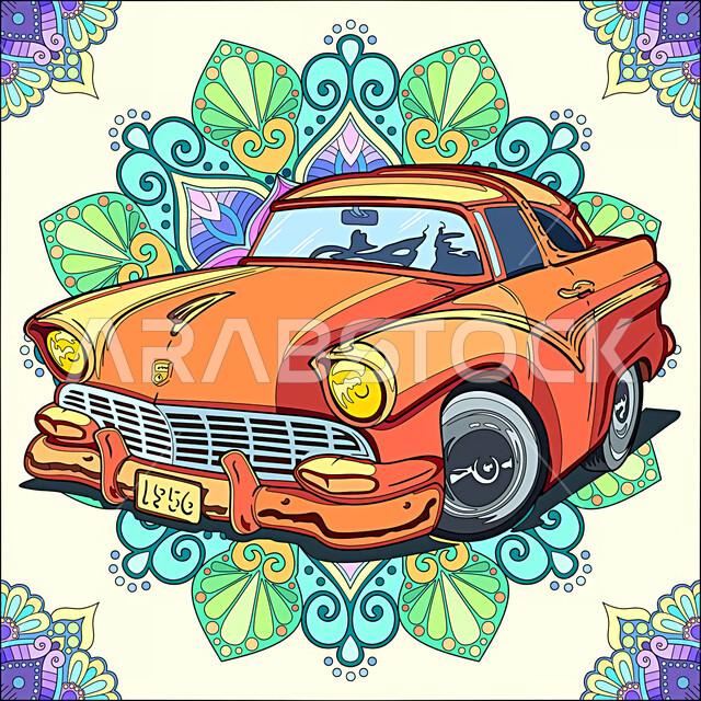 شكل سيارة هندسي مجرد ، خلفية سيارة هندسية ملونة ، ماندالا بنمط على شكل سيارة مع مزيج من الألوان ، تصميمات زخرفية ملونة ، قالب تصميم غلاف ، خلفيات