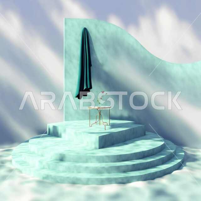 Abstract background for the 3D product display stand, marble display base, 3D mockup, advertising products stage model
