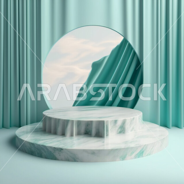 Abstract background for the 3D product display stand, marble display base, 3D mockup, advertising products stage model