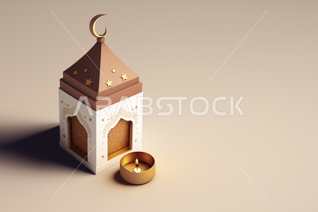 مجسم ثلاثي الأبعاد لفانوس رمضان, زينة وديكورات شهر رمضان المبارك, تحف ثلاثية الأبعاد, فانوس مزخرف