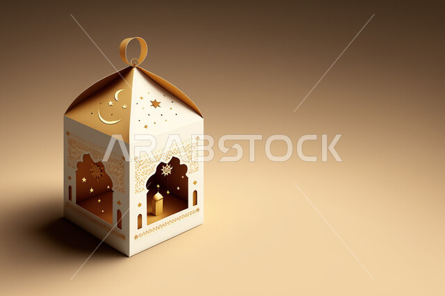 مجسم ثلاثي الأبعاد لفانوس رمضان, زينة وديكورات شهر رمضان المبارك, تحف ثلاثية الأبعاد, فانوس مزخرف