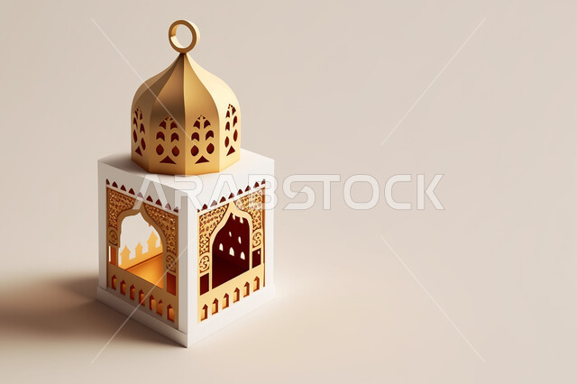 مجسم ثلاثي الأبعاد لفانوس رمضان, زينة وديكورات شهر رمضان المبارك, تحف ثلاثية الأبعاد, فانوس مزخرف