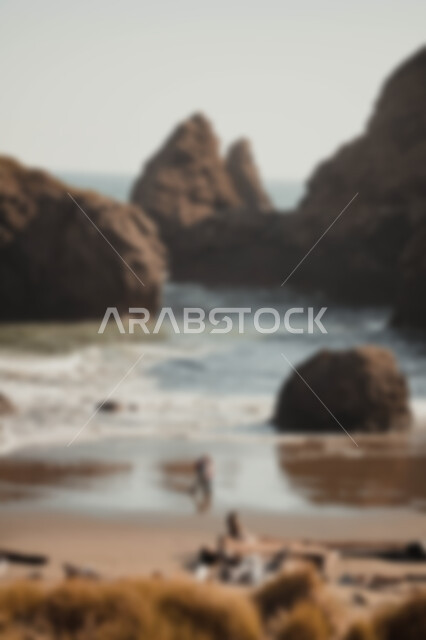 خلفية ضبابية مجردة لمفهوم الطبيعة ، خلفية مطموسه مجردة للطبيعة ، الطبيعة البحرية ، شاطئ البحر