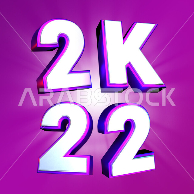 رسم توضيحي ثلاثي الأبعاد لعدد المتابعين, احتفال وصول عدد المتابعين الى 222 الف, رسم ملون ثلاثي الأبعاد على شكل 222, خلفيه بنفسجيه