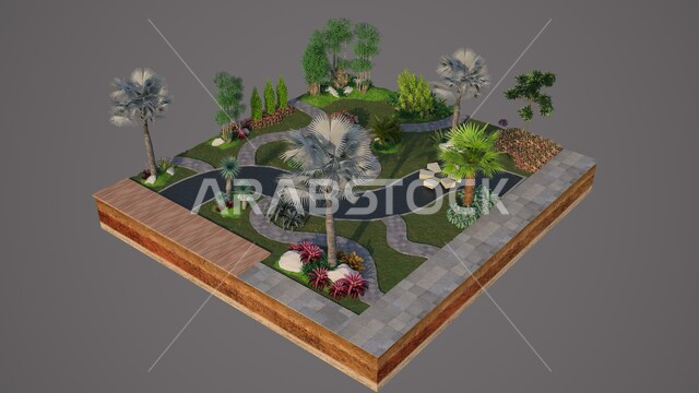 أشجار خضراء ، أشجار زينة ، أشجار ثلاثية الأبعاد ، ديكورات طبيعية ، أشجار مختلفة مجردة