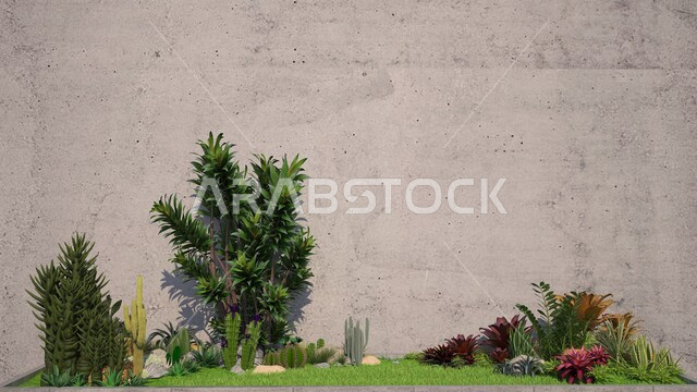 أشجار خضراء ، أشجار زينة ، أشجار ثلاثية الأبعاد ، ديكورات طبيعية ، أشجار مختلفة مجردة