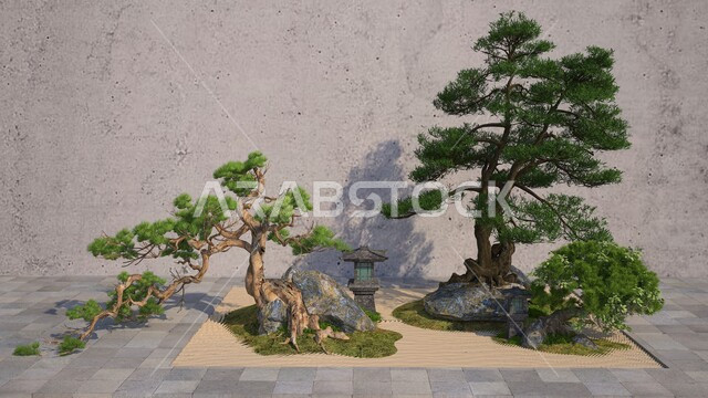 أشجار خضراء ، أشجار زينة ، أشجار ثلاثية الأبعاد ، ديكورات طبيعية ، أشجار مختلفة مجردة