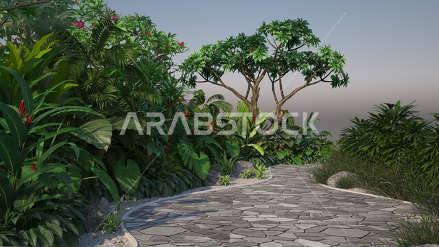 أشجار خضراء ، أشجار زينة ، أشجار ثلاثية الأبعاد ، ديكورات طبيعية ، أشجار مختلفة مجردة