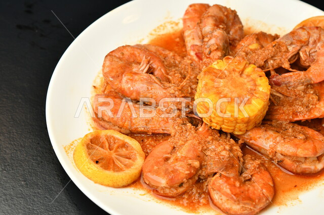 Fresh shrimp dish, Arabic kitchens and restaurants, shrimp, seafood