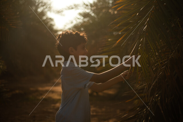 ولد عربي خليجي  سعودي في احدى الحدائق العامة ، قضاء أوقات ممتعة ، المشي والتنزه ، الحدائق والمنتزهات ، نزهه في الهواء الطلق.