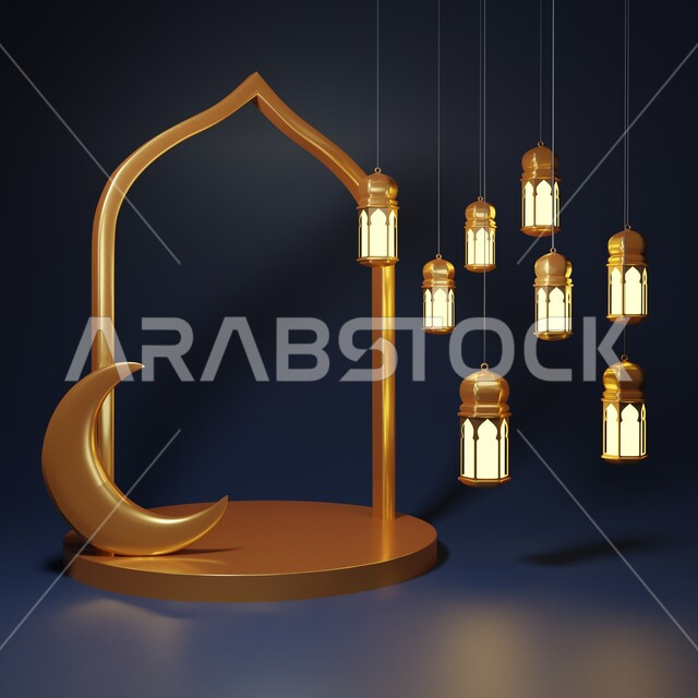 A collection of three-dimensional Ramadan artifacts, Ramadan crescent, Ramadan decorations, occasions and gifts, lighting and decorations, Ramadan decorations and lights, Ramadan background