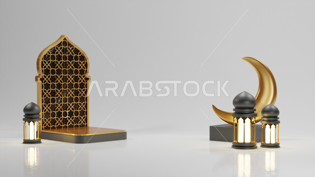  مجموعه من التحف الرمضانيه ثلاثية الابعاد , هلال رمضان, زينة شهر رمضان, مناسبات وهدايا، إضاءة وزينة, ، ديكورات وأنوار رمضانية , خلفية رمضان