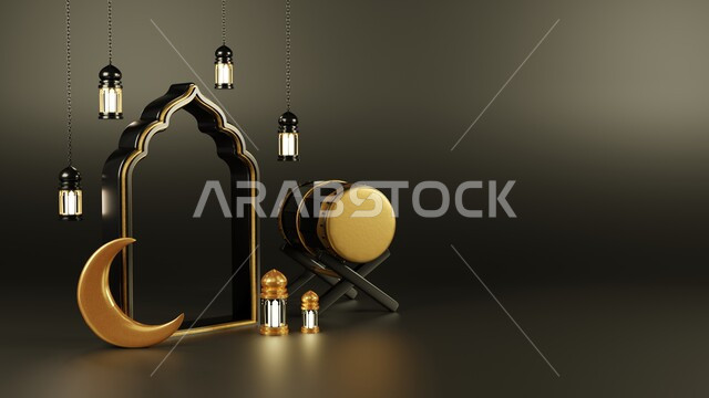  مجموعه من التحف الرمضانيه ثلاثية الابعاد , هلال رمضان, زينة شهر رمضان, مناسبات وهدايا، إضاءة وزينة, ، ديكورات وأنوار رمضانية , خلفية رمضان