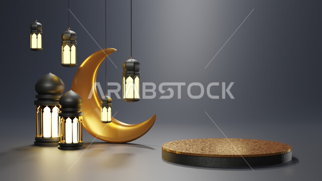 A collection of three-dimensional Ramadan artifacts, Ramadan crescent, Ramadan decorations, occasions and gifts, lighting and decorations, Ramadan decorations and lights, Ramadan background