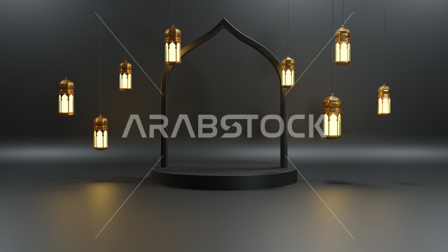 خلفية برواز مع تحف رمضانيه ثلاثية الابعاد , هلال رمضان, زينة شهر رمضان, مناسبات وهدايا، إضاءة وزينة، ديكورات وأنوار رمضانية , خلفية رمضان