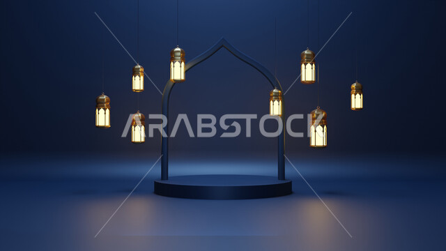 Frame background with three-dimensional Ramadan artifacts, Ramadan crescent, Ramadan decorations, occasions and gifts, lighting and decorations, Ramadan decorations and lights, Ramadan background