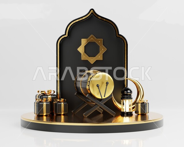 خلفية برواز مع تحف رمضانيه ثلاثية الابعاد , هلال رمضان, زينة شهر رمضان, مناسبات وهدايا، إضاءة وزينة، ديكورات وأنوار رمضانية , خلفية رمضان