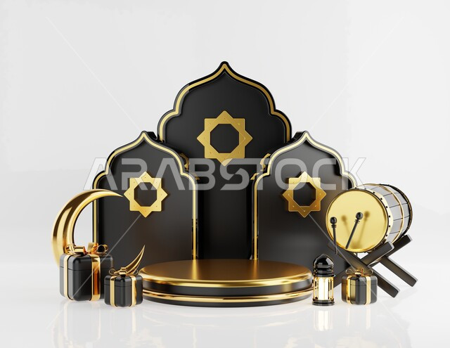 خلفية برواز مع تحف رمضانيه ثلاثية الابعاد , هلال رمضان, زينة شهر رمضان, مناسبات وهدايا، إضاءة وزينة، ديكورات وأنوار رمضانية , خلفية رمضان