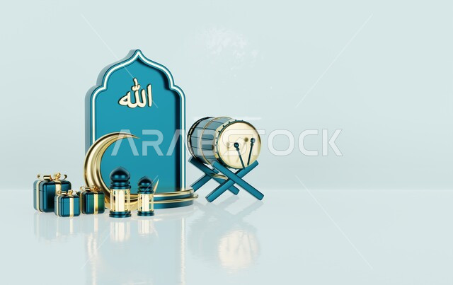 خلفية برواز مع تحف رمضانيه ثلاثية الابعاد , هلال رمضان, زينة شهر رمضان, مناسبات وهدايا، إضاءة وزينة، ديكورات وأنوار رمضانية , خلفية رمضان