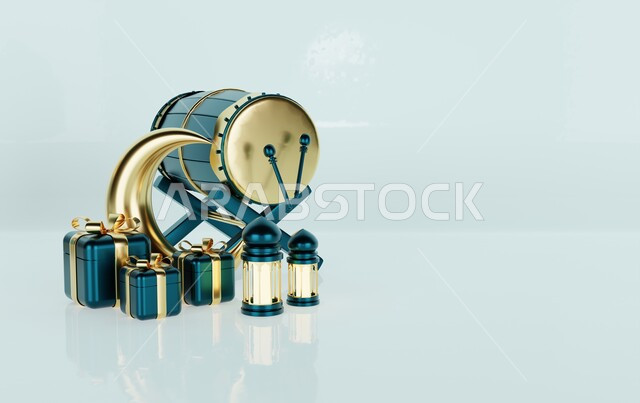 خلفية برواز مع تحف رمضانيه ثلاثية الابعاد , هلال رمضان, زينة شهر رمضان, مناسبات وهدايا، إضاءة وزينة، ديكورات وأنوار رمضانية , خلفية رمضان