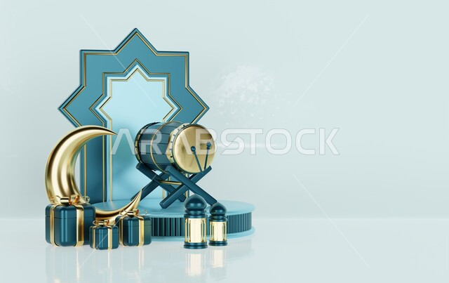 خلفية برواز مع تحف رمضانيه ثلاثية الابعاد , هلال رمضان, زينة شهر رمضان, مناسبات وهدايا، إضاءة وزينة، ديكورات وأنوار رمضانية , خلفية رمضان