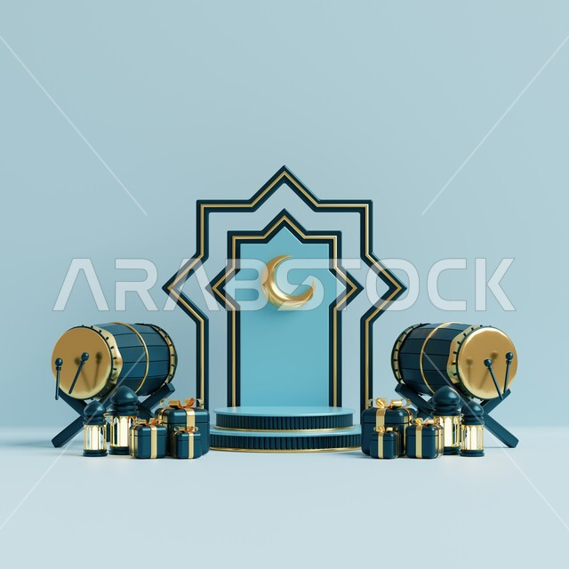 خلفية برواز مع تحف رمضانيه ثلاثية الابعاد , هلال رمضان, زينة شهر رمضان, مناسبات وهدايا، إضاءة وزينة، ديكورات وأنوار رمضانية , خلفية رمضان