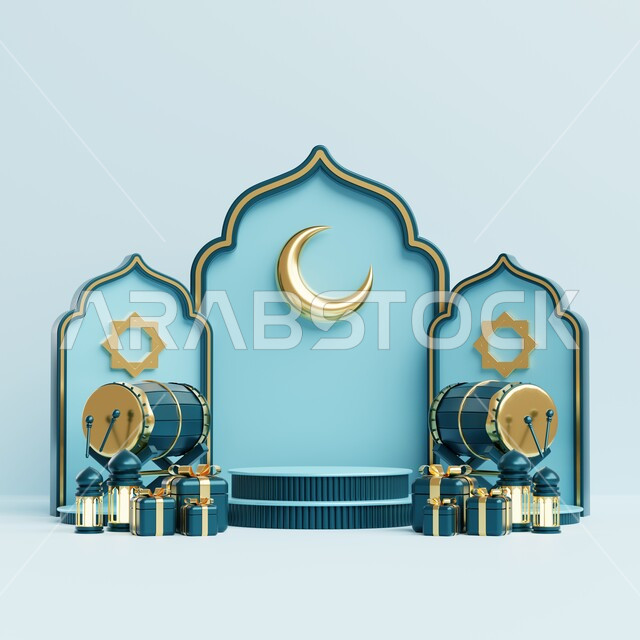 خلفية تحف رمضانيه ثلاثية الابعاد , هلال رمضان, زينة شهر رمضان, مناسبات وهدايا، إضاءة وزينة، ديكورات وأنوار رمضانية , خلفية رمضان