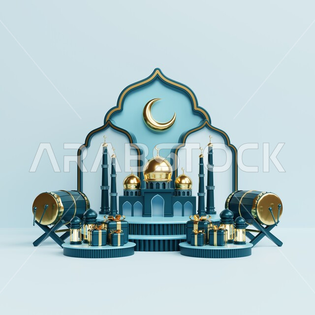 مجسمات رمضانيه ثلاثية الابعاد , هلال رمضان, زينة شهر رمضان, مناسبات و اعياد دينية ، إضاءه وزينة، ديكور رمضاني , خلفية رمضان