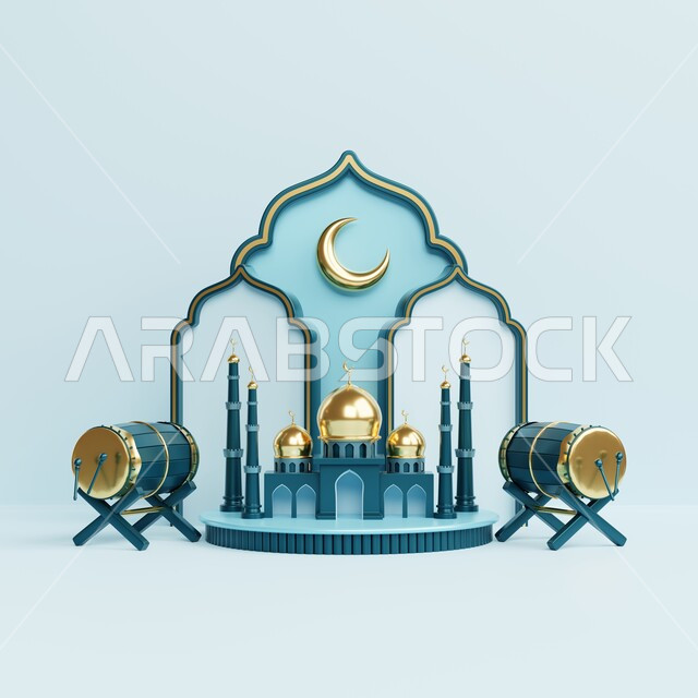 مجسمات رمضانيه ثلاثية الابعاد , هلال رمضان, زينة شهر رمضان, مناسبات و اعياد دينية ، إضاءه وزينة، ديكور رمضاني , خلفية رمضان