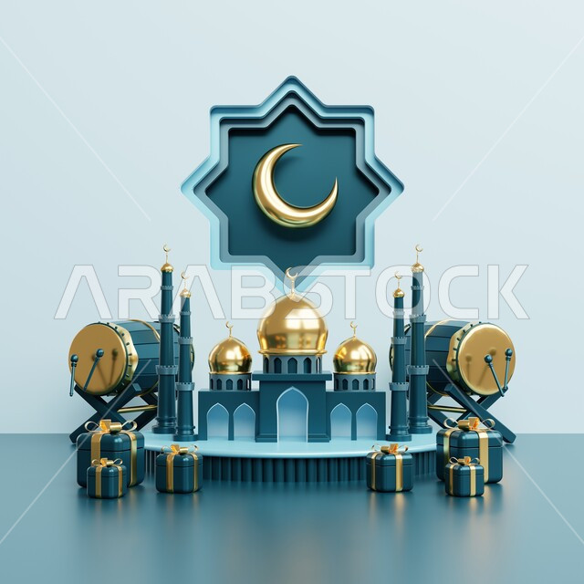 مجسمات رمضانيه ثلاثية الابعاد , هلال رمضان, زينة شهر رمضان, مناسبات و اعياد دينية ، إضاءه وزينة، ديكور رمضاني , خلفية رمضان